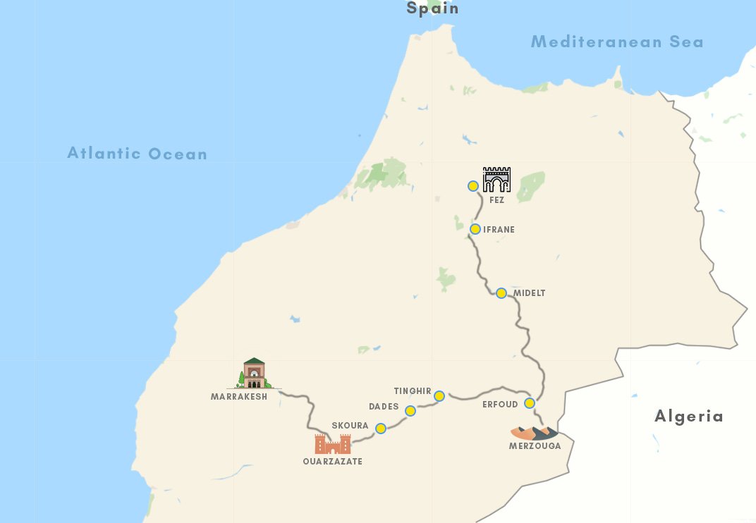 Desert trip from Marrakech to Fez-program