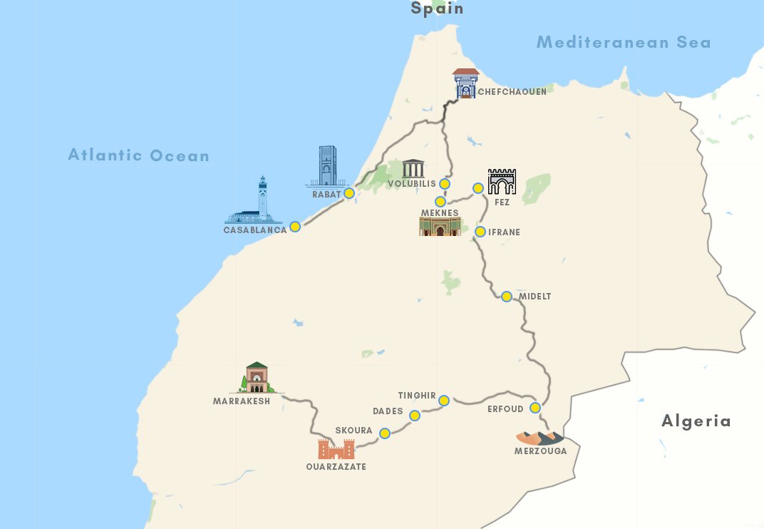 Imperial cities – via Chefchaouen & Sahara desert-program