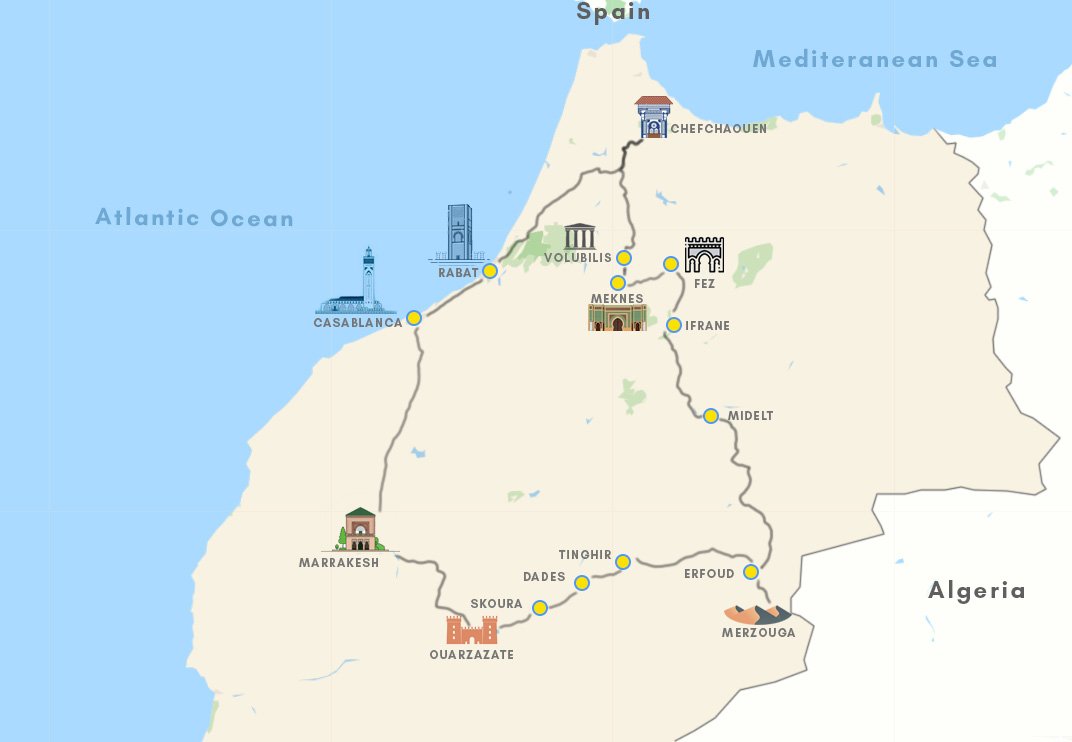 Imperial cities – via Chefchaouen–program